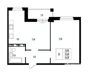 Студия квартира, вторичка, 56м2, 2/17 этаж