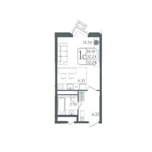 Студия квартира, вторичка, 32м2, 3/22 этаж