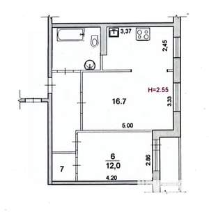 2-к квартира, вторичка, 52м2, 1/9 этаж