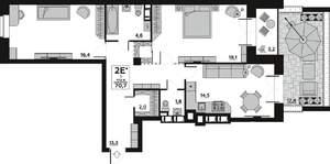 2-к квартира, вторичка, 71м2, 1/7 этаж