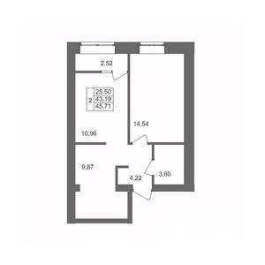 2-к квартира, вторичка, 46м2, 1/10 этаж