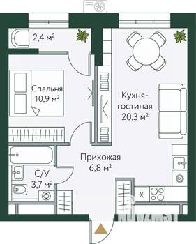1-к квартира, вторичка, 44м2, 19/24 этаж