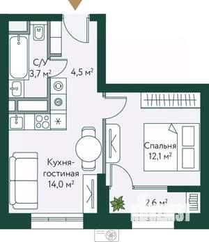 1-к квартира, вторичка, 37м2, 6/24 этаж