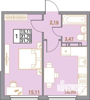 1-к квартира, вторичка, 32м2, 1/5 этаж