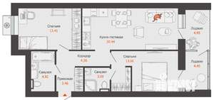 2-к квартира, вторичка, 68м2, 7/8 этаж