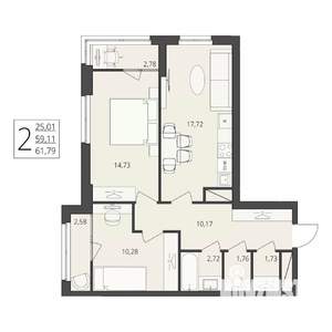 2-к квартира, вторичка, 62м2, 10/17 этаж