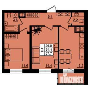 2-к квартира, вторичка, 58м2, 6/16 этаж