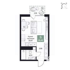 Студия квартира, вторичка, 29м2, 6/10 этаж