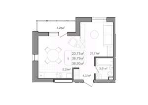 1-к квартира, вторичка, 39м2, 1/9 этаж