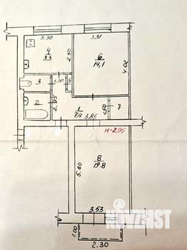 2-к квартира, вторичка, 57м2, 2/5 этаж