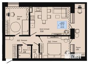 2-к квартира, вторичка, 61м2, 1/16 этаж