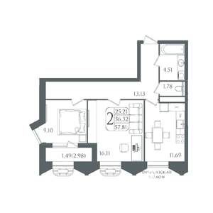 2-к квартира, вторичка, 58м2, 16/21 этаж