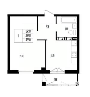 Студия квартира, вторичка, 43м2, 14/17 этаж