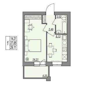 1-к квартира, строящийся дом, 29м2, 5/7 этаж