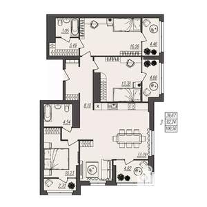 3-к квартира, вторичка, 101м2, 17/17 этаж
