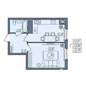 1-к квартира, вторичка, 34м2, 4/10 этаж