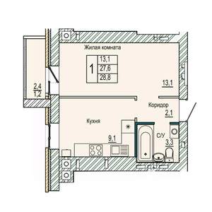 1-к квартира, вторичка, 29м2, 6/10 этаж