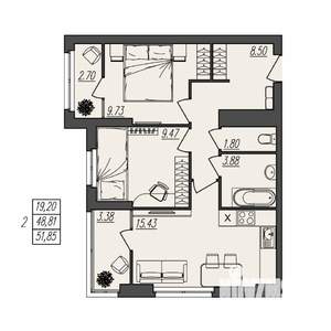 2-к квартира, вторичка, 52м2, 4/17 этаж