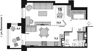 1-к квартира, вторичка, 43м2, 3/18 этаж