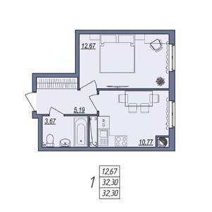 1-к квартира, вторичка, 32м2, 2/10 этаж