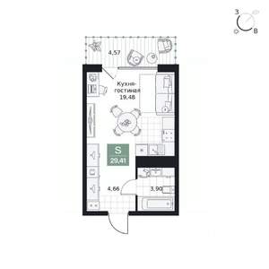 Студия квартира, вторичка, 29м2, 2/9 этаж