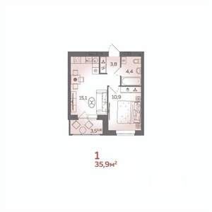 1-к квартира, вторичка, 36м2, 6/21 этаж