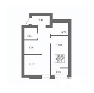 2-к квартира, вторичка, 52м2, 4/10 этаж