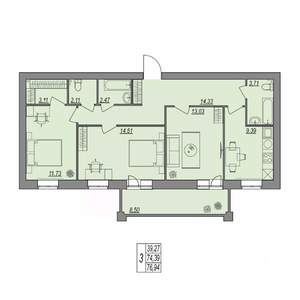 3-к квартира, вторичка, 77м2, 6/7 этаж