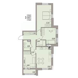 3-к квартира, вторичка, 71м2, 4/6 этаж