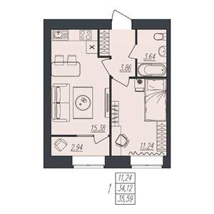 1-к квартира, вторичка, 36м2, 10/10 этаж