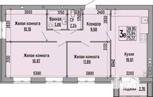 3-к квартира, строящийся дом, 75м2, 4/5 этаж