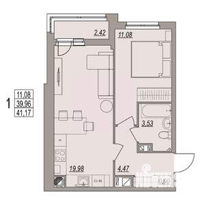 1-к квартира, вторичка, 41м2, 3/6 этаж
