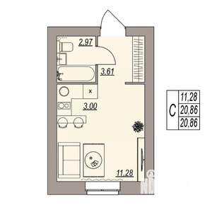 Студия квартира, вторичка, 21м2, 3/3 этаж