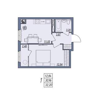 1-к квартира, вторичка, 32м2, 2/8 этаж