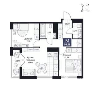 2-к квартира, вторичка, 57м2, 4/10 этаж