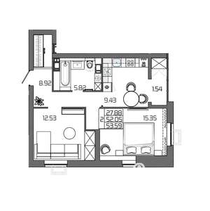 2-к квартира, вторичка, 54м2, 3/24 этаж