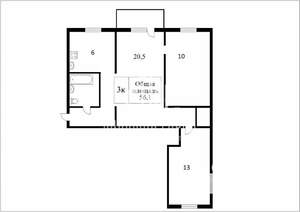 3-к квартира, вторичка, 58м2, 6/9 этаж