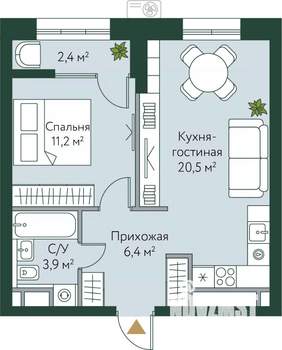 1-к квартира, вторичка, 44м2, 7/24 этаж