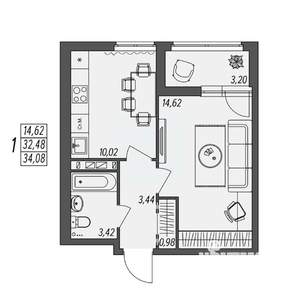 1-к квартира, вторичка, 34м2, 5/10 этаж