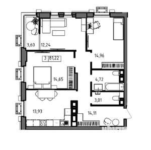 3-к квартира, вторичка, 81м2, 15/23 этаж