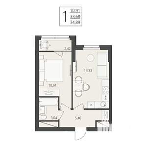 1-к квартира, вторичка, 35м2, 2/17 этаж