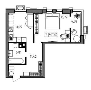 1-к квартира, вторичка, 48м2, 3/23 этаж