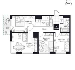 3-к квартира, вторичка, 72м2, 4/10 этаж