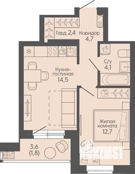 1-к квартира, вторичка, 40м2, 20/22 этаж