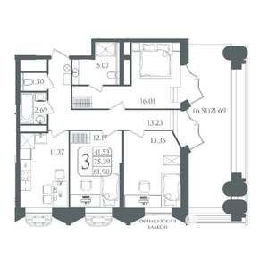 3-к квартира, вторичка, 82м2, 11/22 этаж