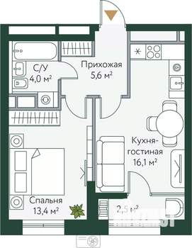 1-к квартира, вторичка, 42м2, 9/24 этаж