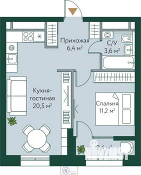 1-к квартира, вторичка, 44м2, 2/24 этаж