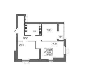 2-к квартира, вторичка, 53м2, 23/24 этаж