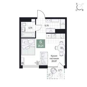 Студия квартира, вторичка, 31м2, 5/9 этаж