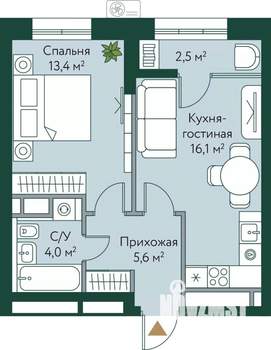 1-к квартира, строящийся дом, 42м2, 10/24 этаж